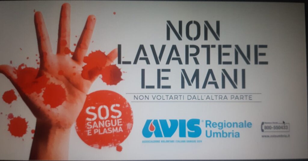 Il logo di 'Non lavartene le mani': al via la campagna promossa da Avis Regionale Umbria